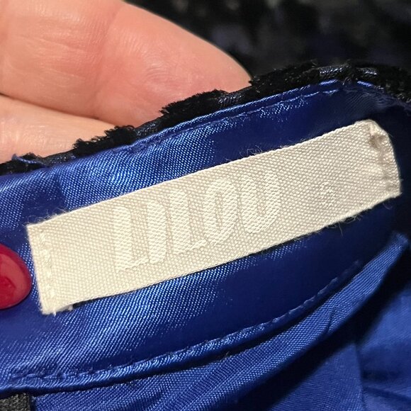 Lilou Girls Dress Houndstooth Blue Black Velvet Size 5 Modest Long Sleeves - Picture 6 of 6